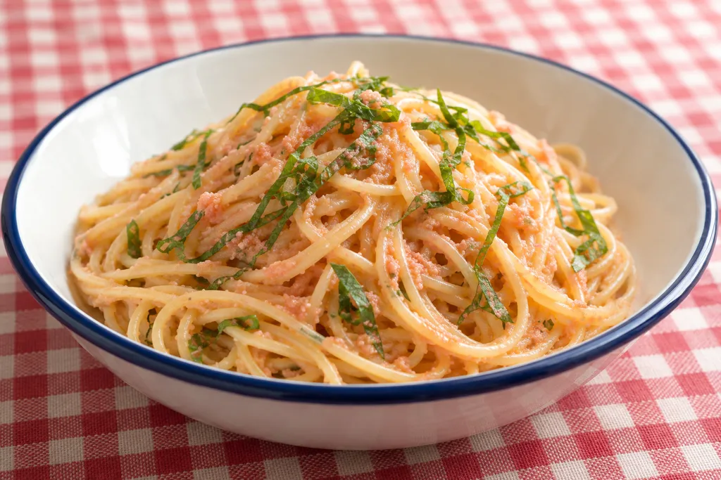 明太子と大葉のペペロン風パスタの完成イメージ