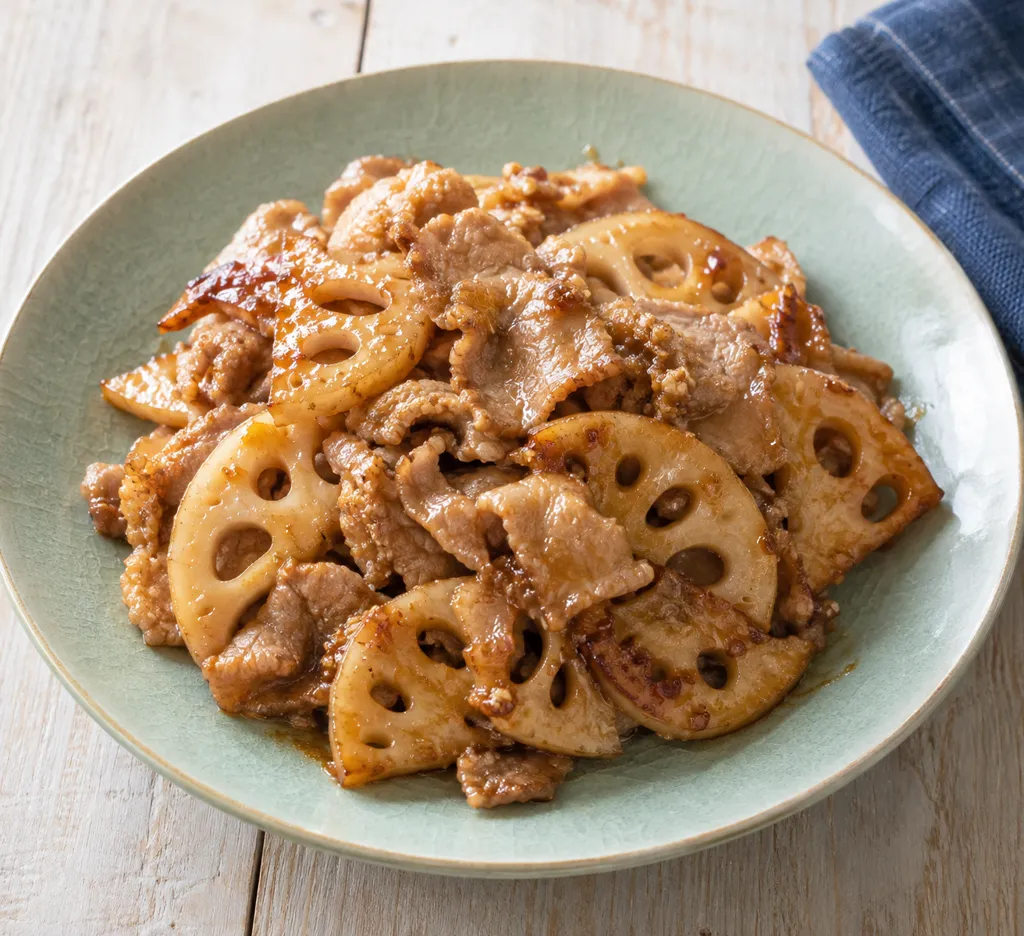 豚もも肉とれんこんのしょうが味噌焼きの完成イメージ