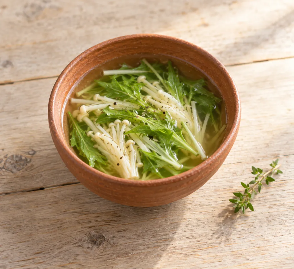 水菜とえのきのレンジコンソメスープの完成イメージ
