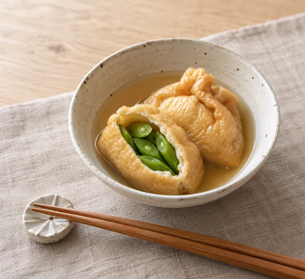 油揚げと絹さやの袋煮の完成イメージ