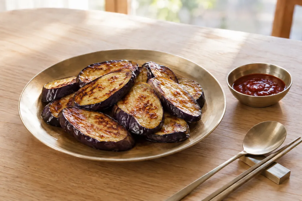なすとコチュジャンだれの韓国風野菜焼きの完成イメージ