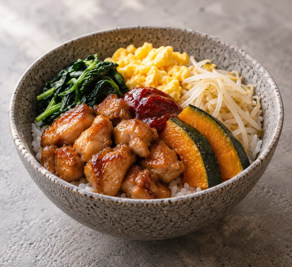 鶏もも肉とかぼちゃのビビンバの完成イメージ