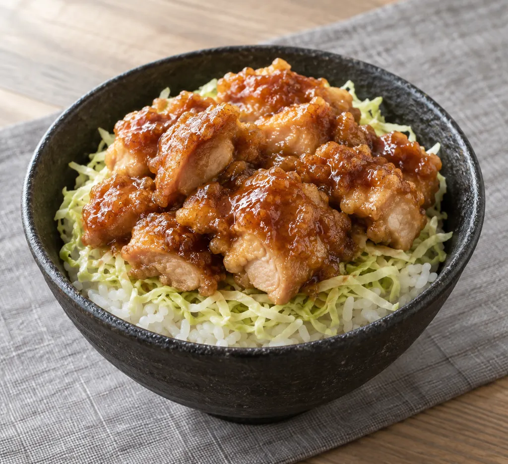 鶏もも肉とキャベツのから揚げ丼の完成イメージ