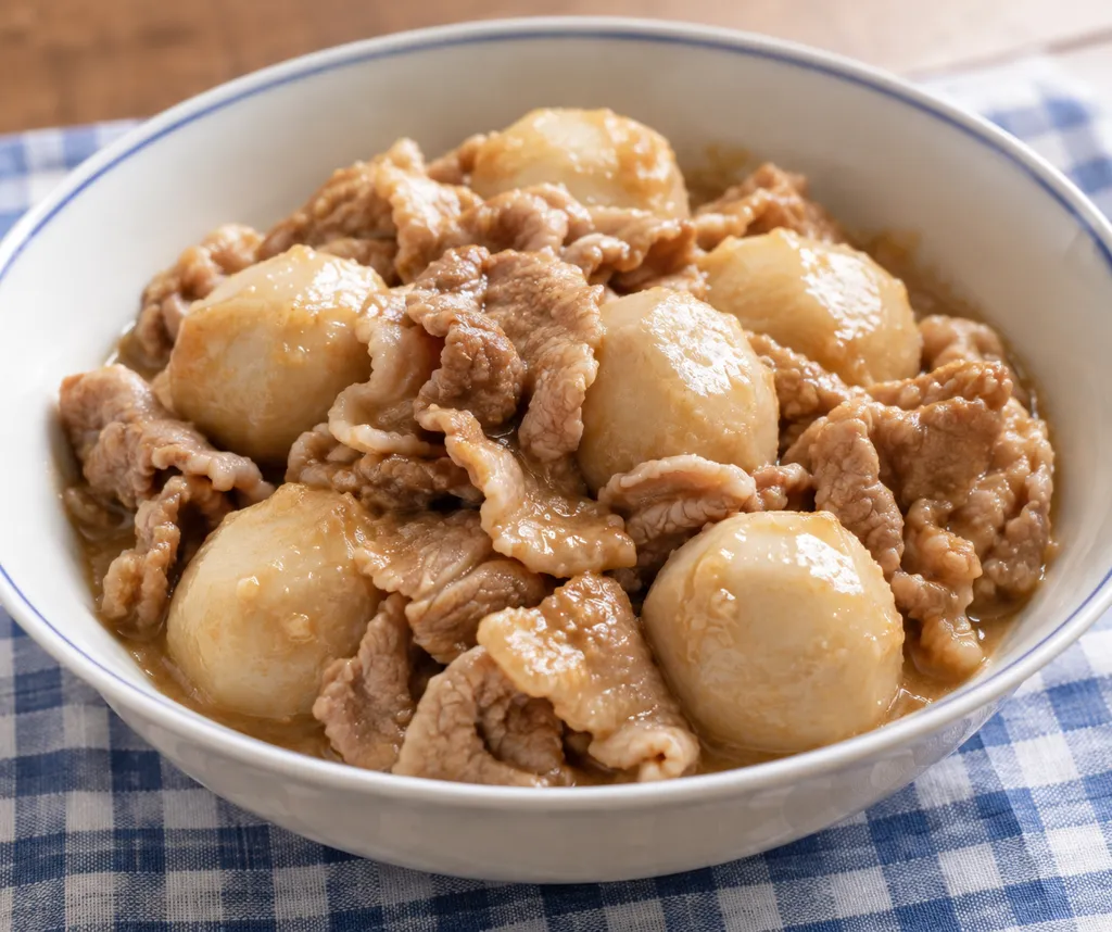 豚もも肉と里芋の味噌煮込みの完成イメージ