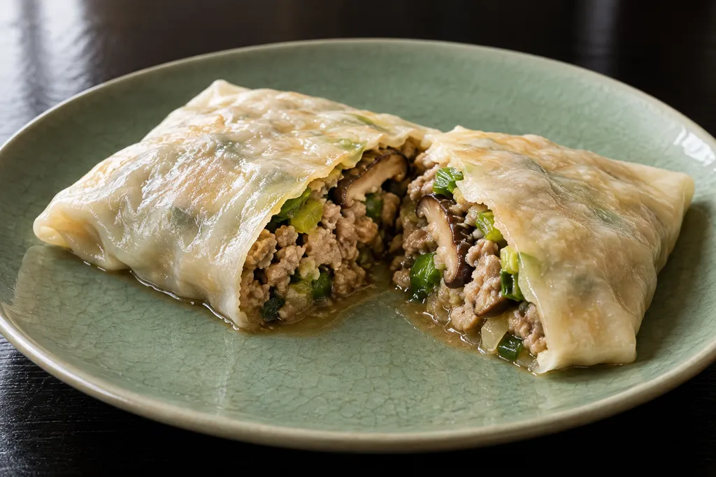 レンジ豚ひき肉とねぎの大判蒸し餃子風の完成イメージ