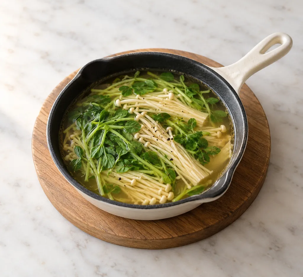 豆苗とえのきのレンジコンソメスープの完成イメージ