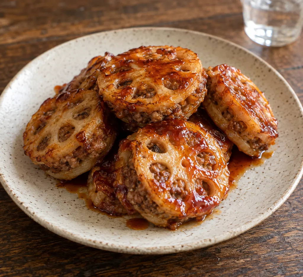 れんこんと豚ひき肉の洋風肉詰め焼きの完成イメージ