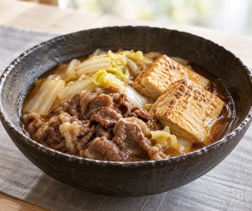 牛こま肉と焼き豆腐のすき煮の完成イメージ