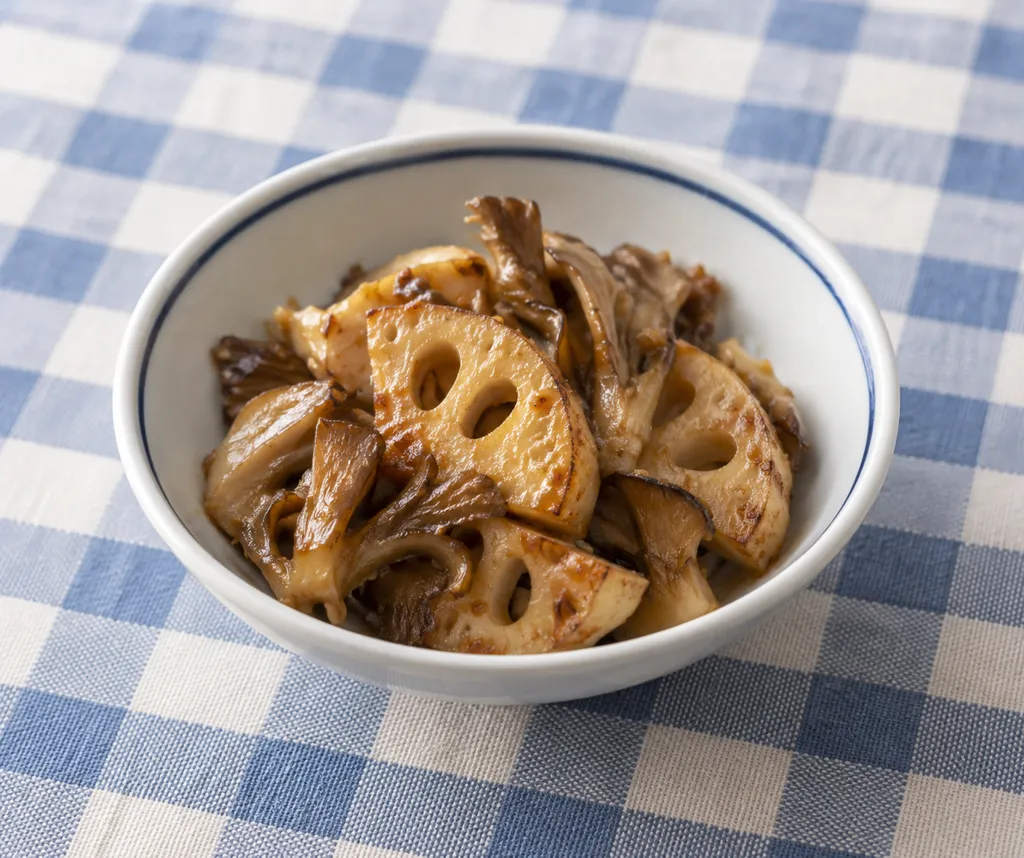 れんこんとまいたけの味噌焼きの完成イメージ