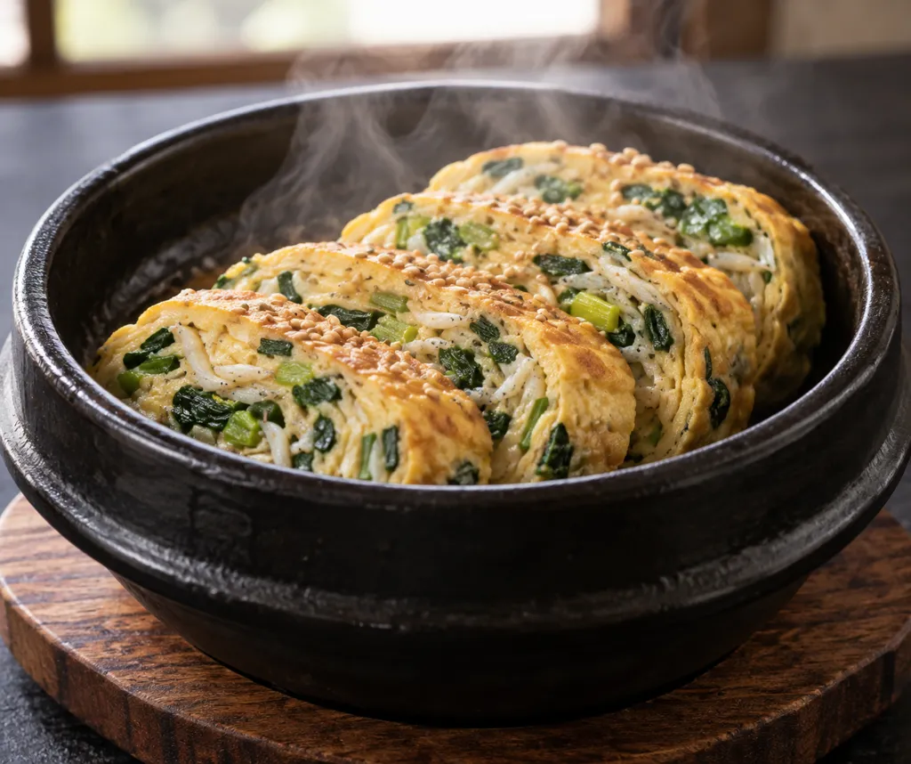 小松菜としらすの韓国卵焼きの完成イメージ