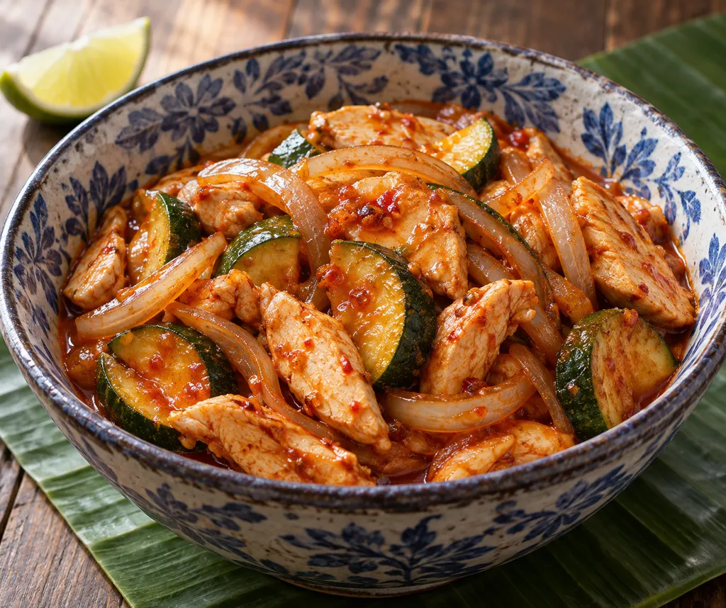 鶏むね肉とズッキーニのピリ辛煮の完成イメージ