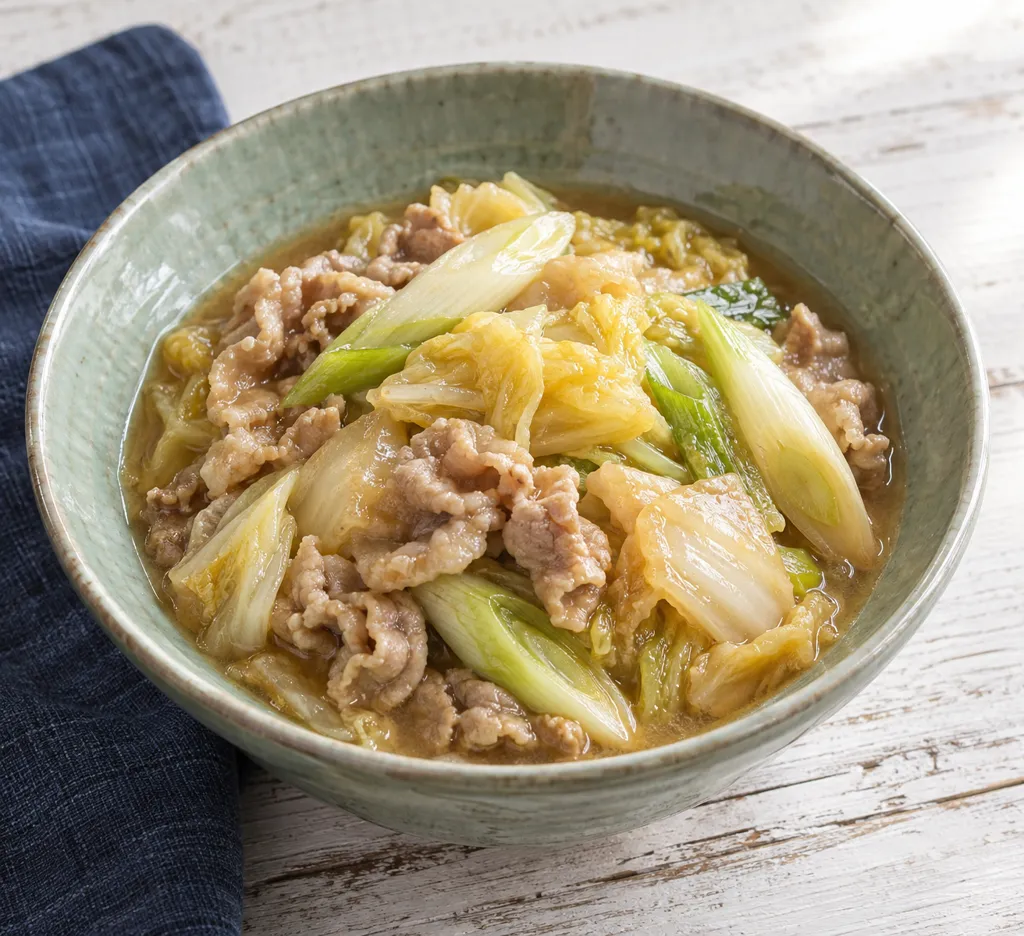 時短豚こま肉と白菜の味噌煮の完成イメージ