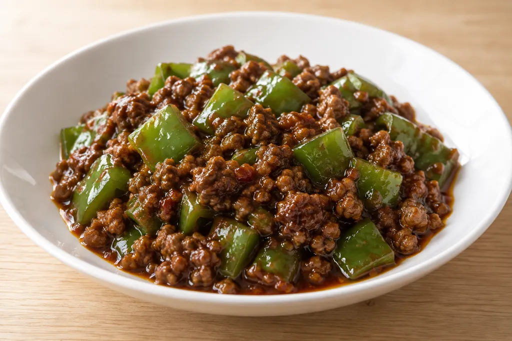牛ひき肉とピーマンの麻婆炒めの完成イメージ