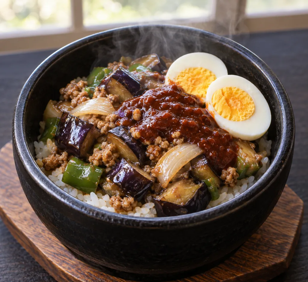 豚ひき肉となすのビビンバの完成イメージ