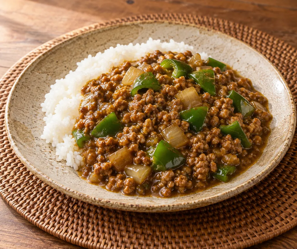 豚肉とピーマンのにんにくそぼろカレーの完成イメージ