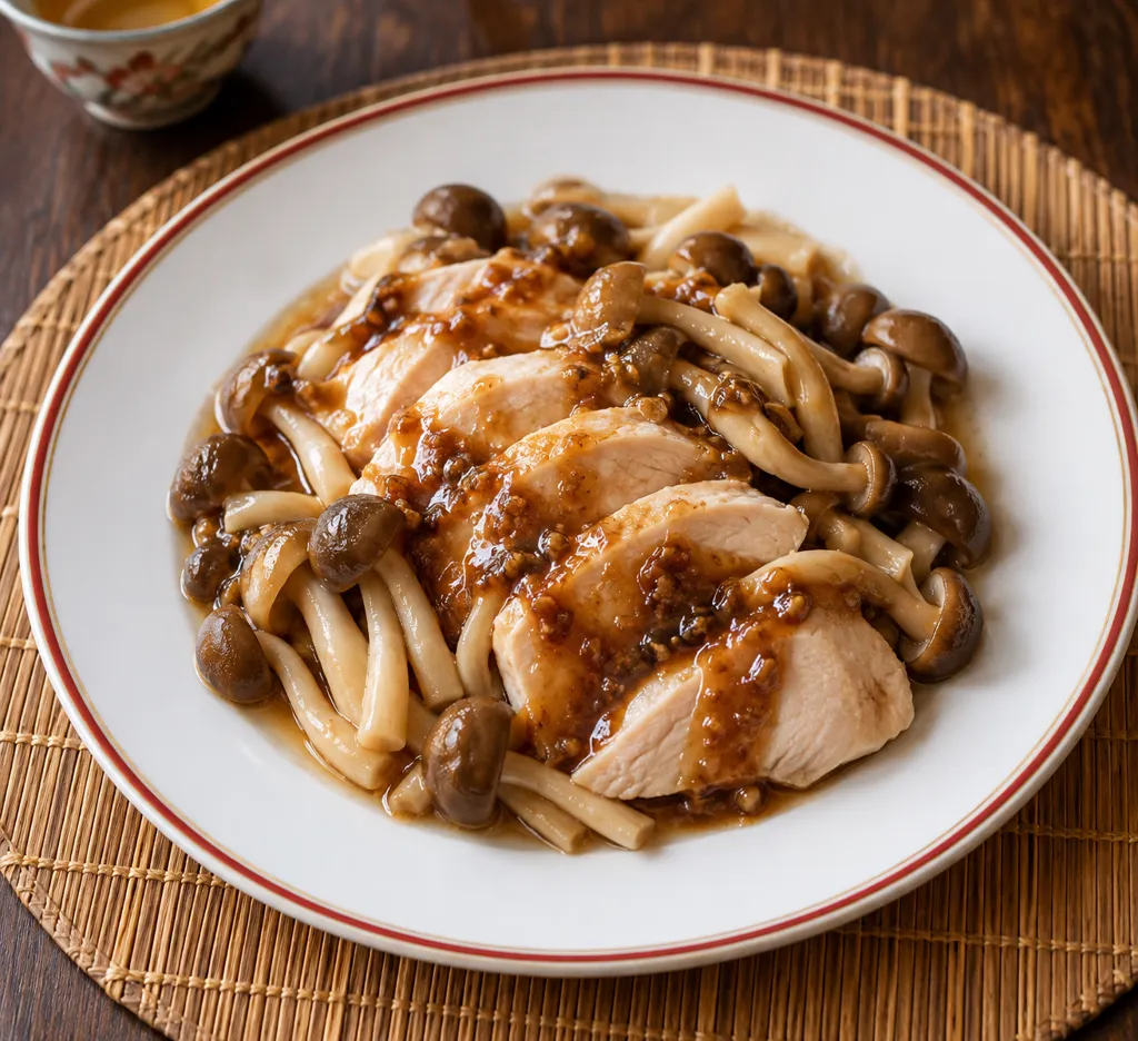 鶏むね肉としめじの中華蒸し鶏の完成イメージ