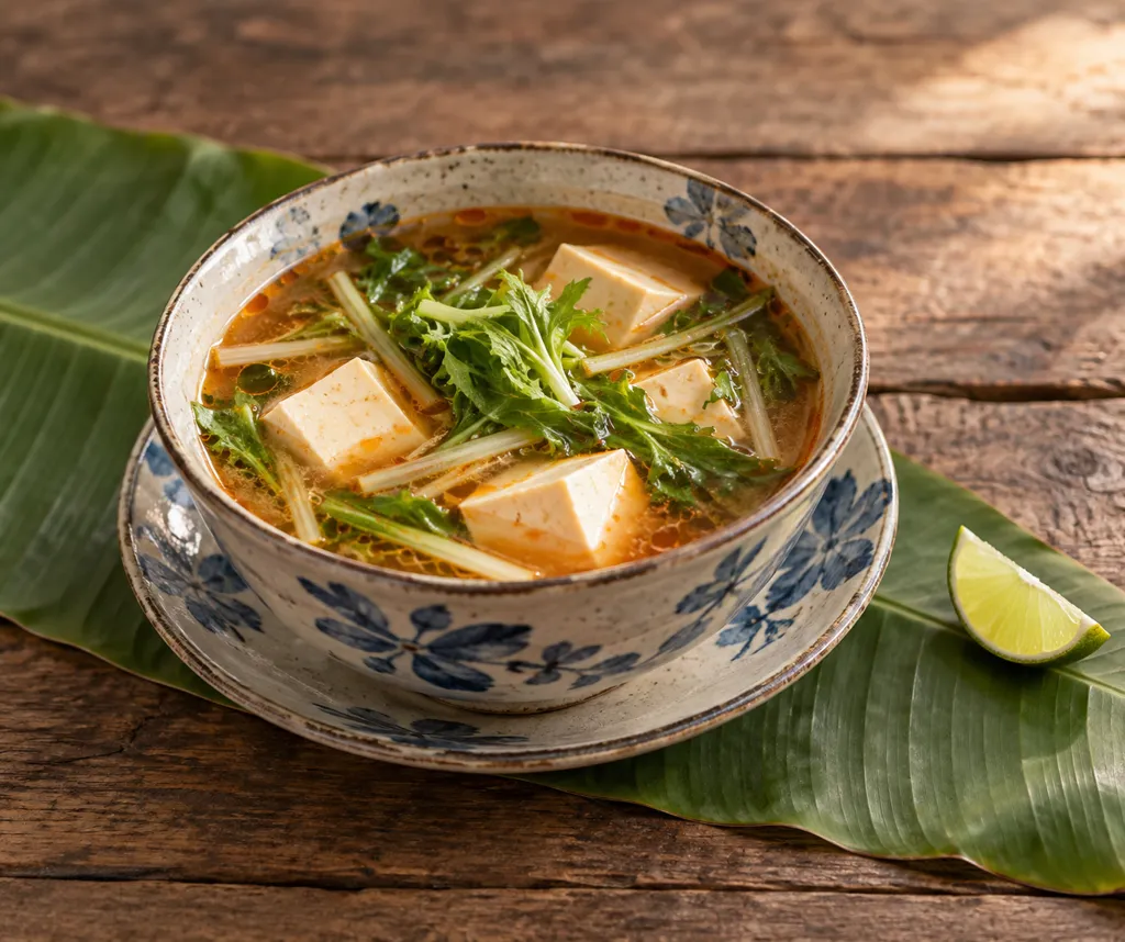 豆腐と水菜の韓国風味噌スープの完成イメージ