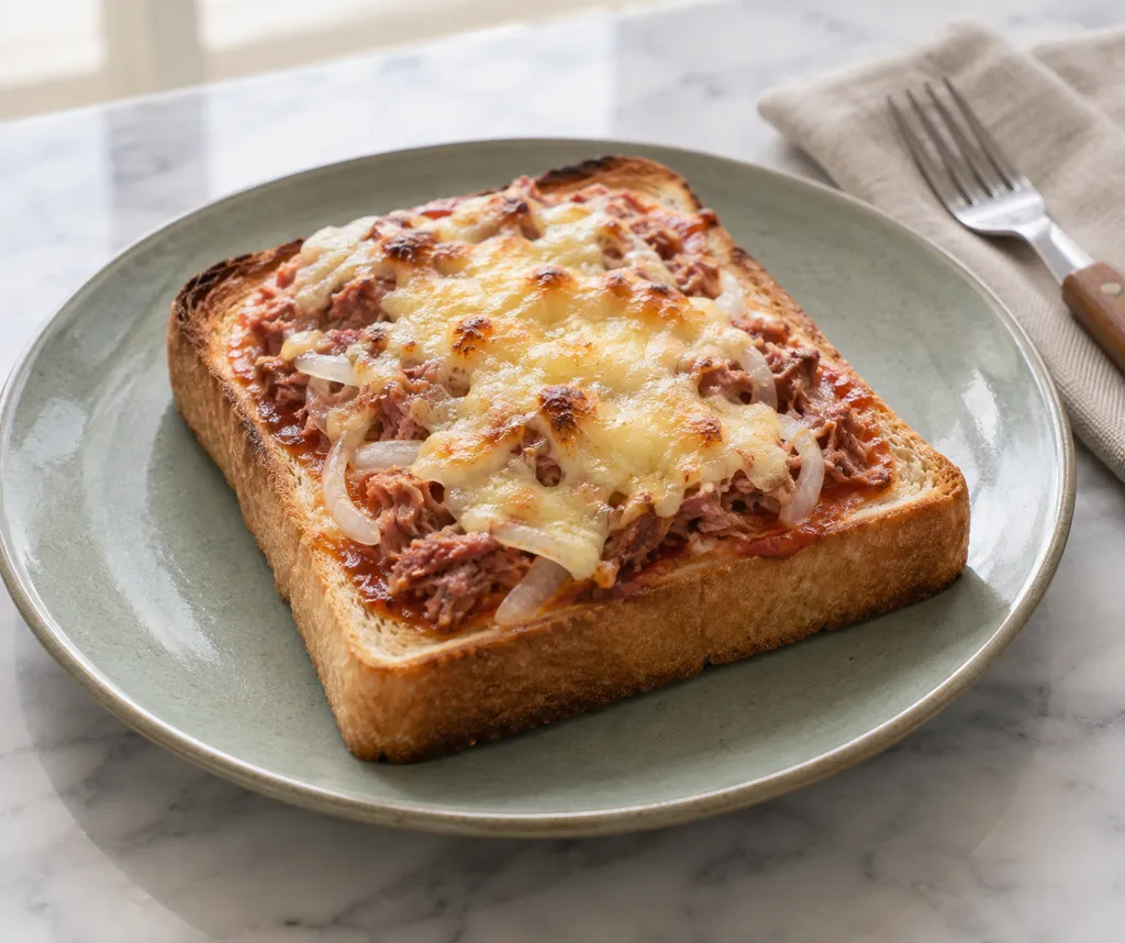 コンビーフと玉ねぎのピザトーストの完成イメージ