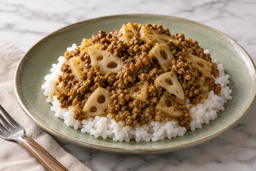 豚ひき肉とれんこんのドライカレーの完成イメージ