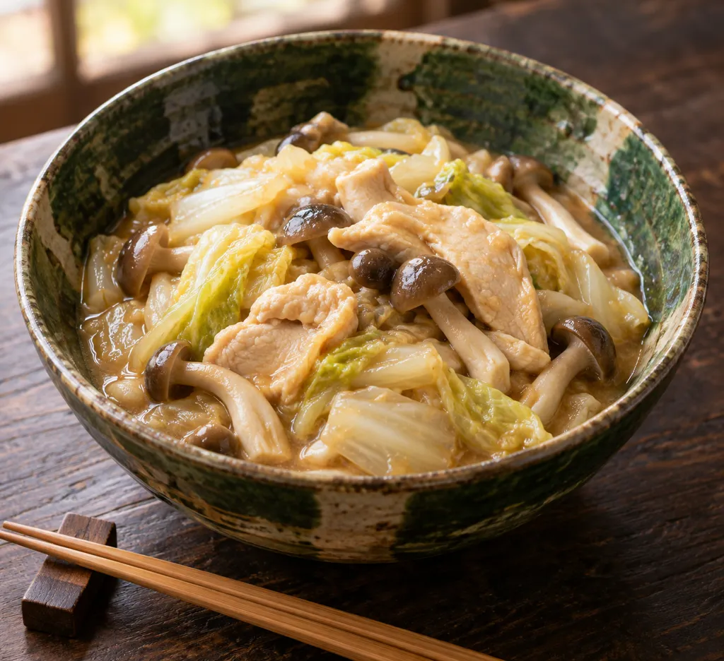 鶏むね肉と白菜のしめじ入り味噌煮の完成イメージ