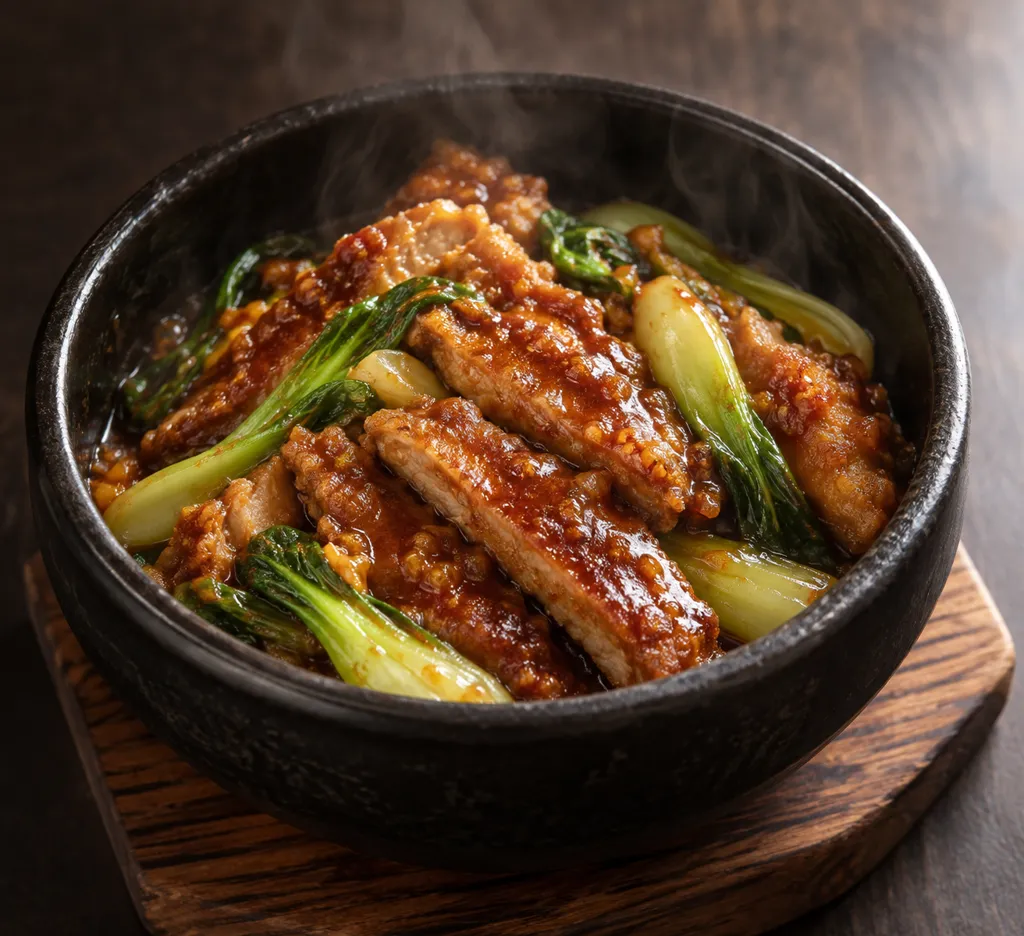 豚もも肉とチンゲン菜の韓国豚カツの完成イメージ