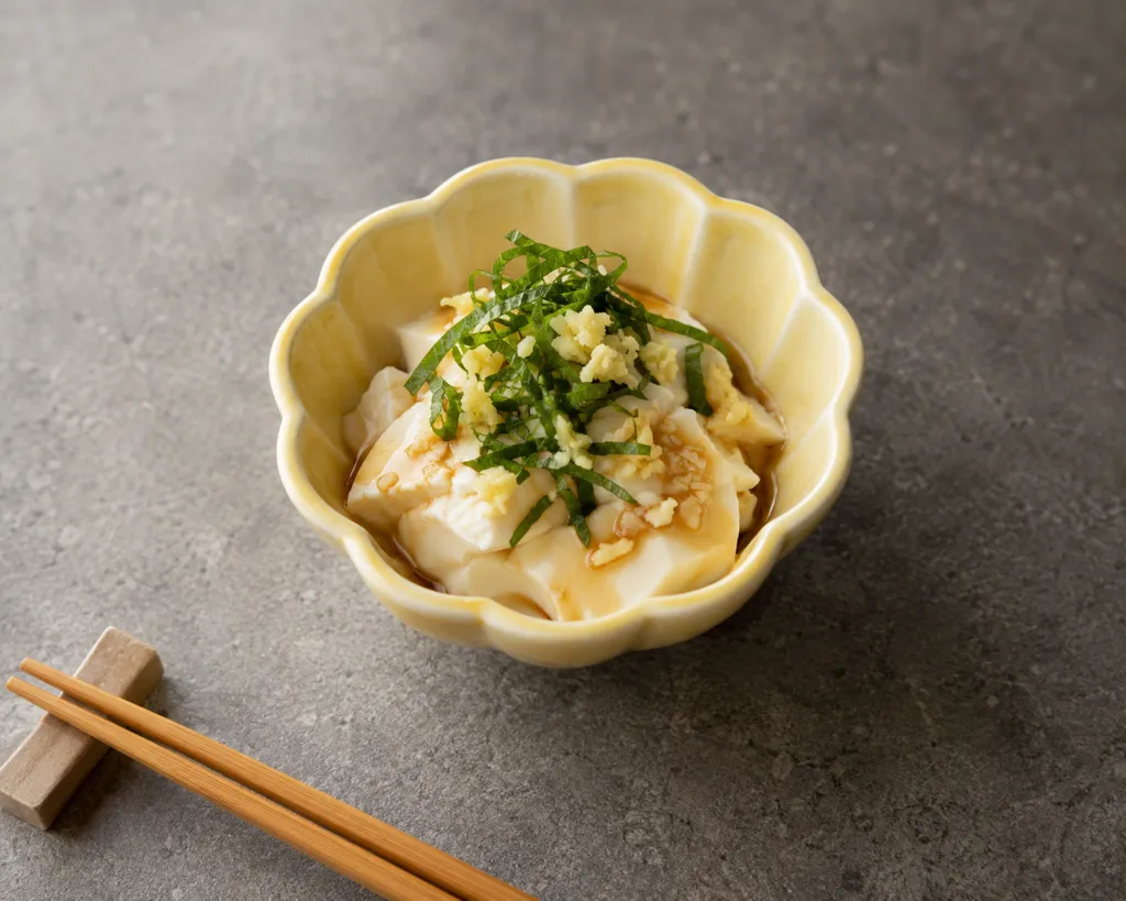 絹ごし豆腐と大葉の中華だれがけの完成イメージ