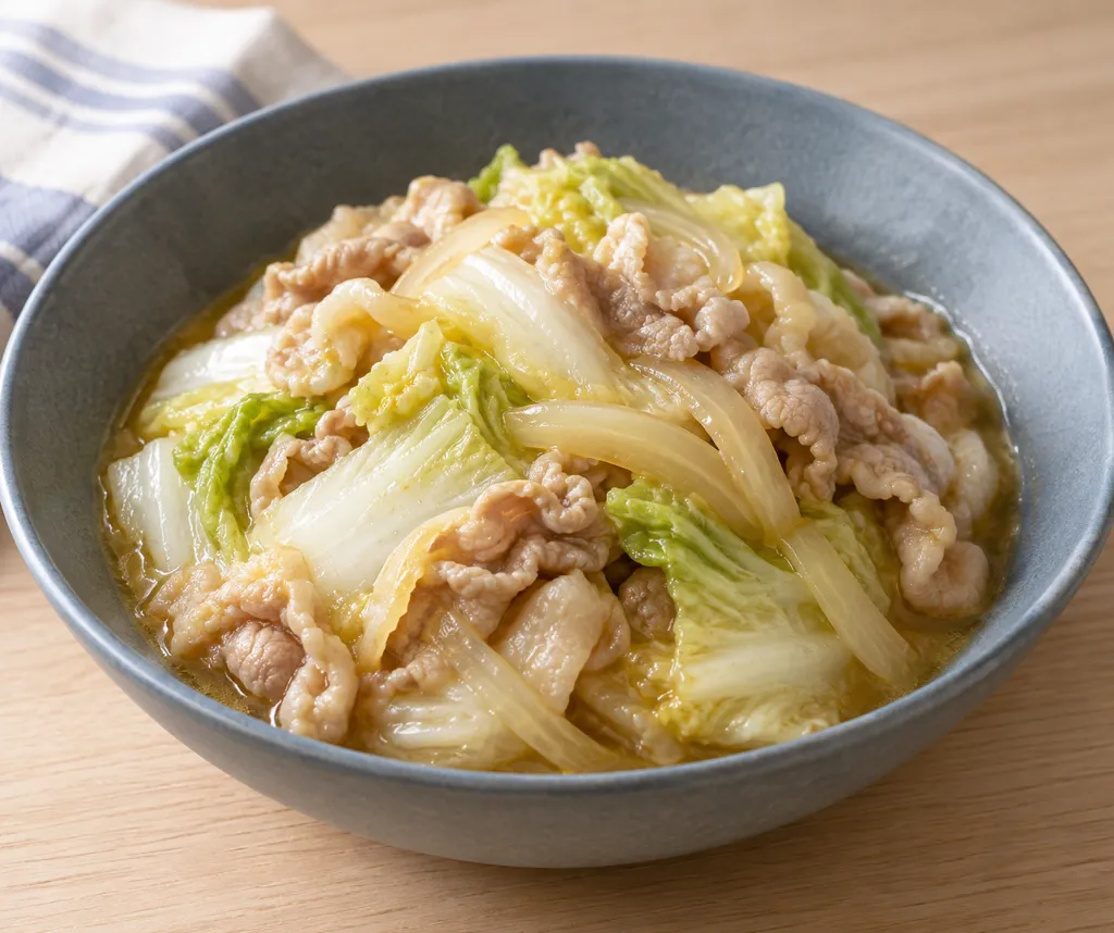 豚こま肉と白菜のバターソース煮の完成イメージ