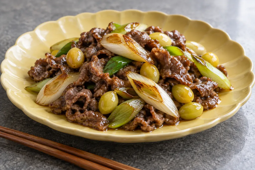 牛肉と銀杏のねぎ炒めの完成イメージ
