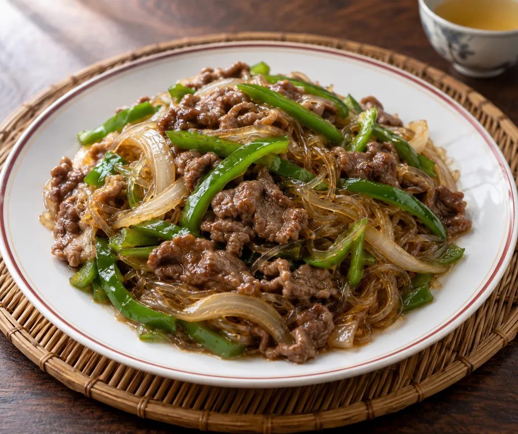 牛こま肉とピーマンの春巻き風炒めの完成イメージ