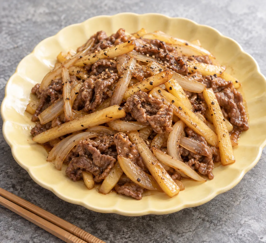 牛肉とじゃがいもの黒こしょう炒めの完成イメージ