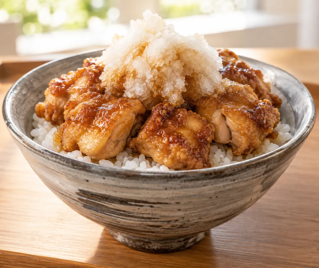 鶏もも肉と大根おろしのから揚げ丼の完成イメージ