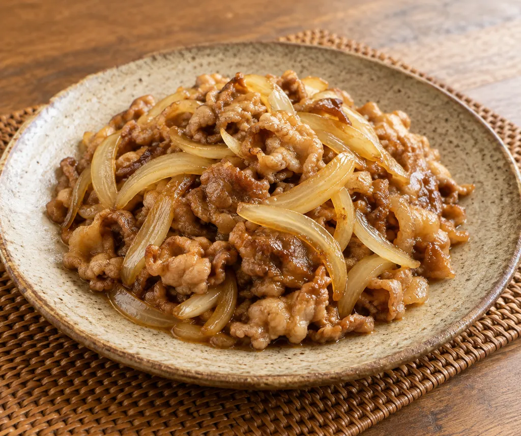 豚こま肉と玉ねぎのしょうが醤油炒めの完成イメージ