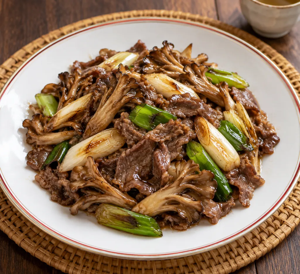 牛もも肉とまいたけの醤油炒めの完成イメージ