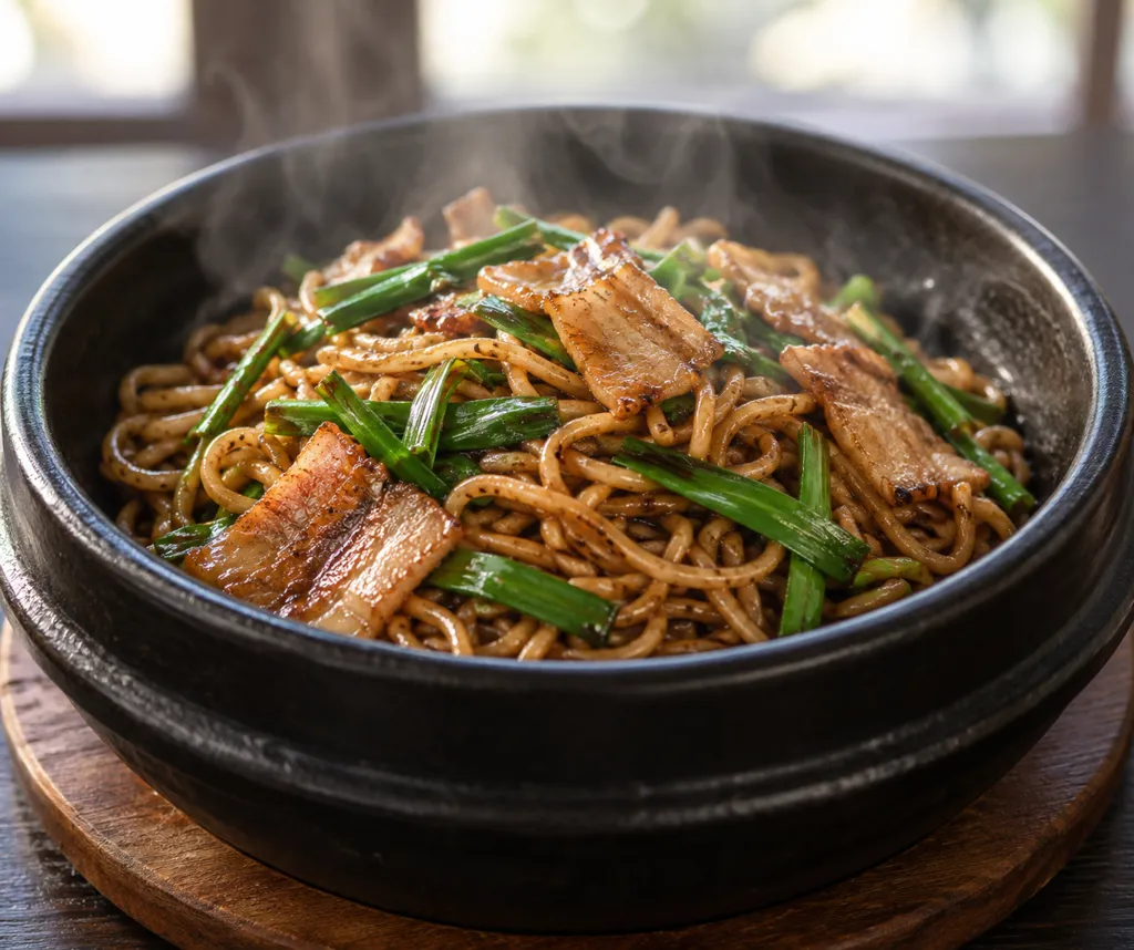 豚バラ肉とニラのエスニック焼きそばの完成イメージ