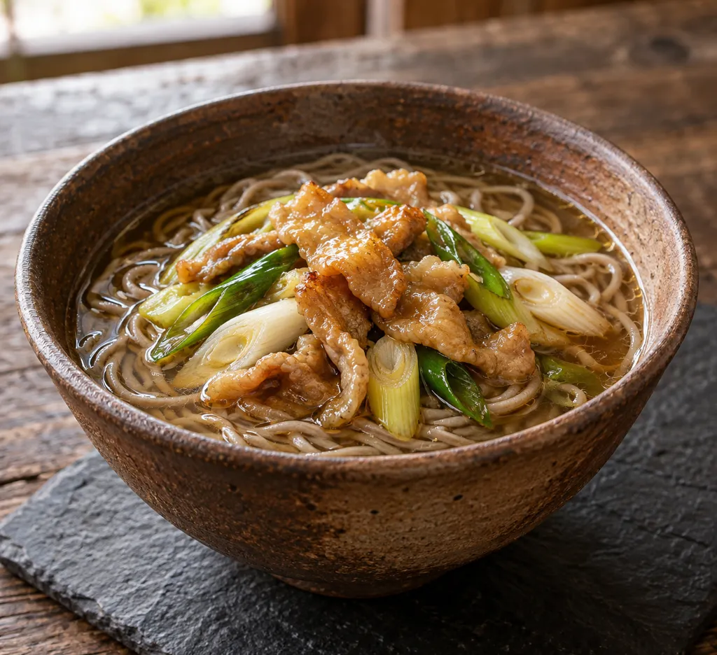 鶏皮とねぎの甘辛肉そばの完成イメージ