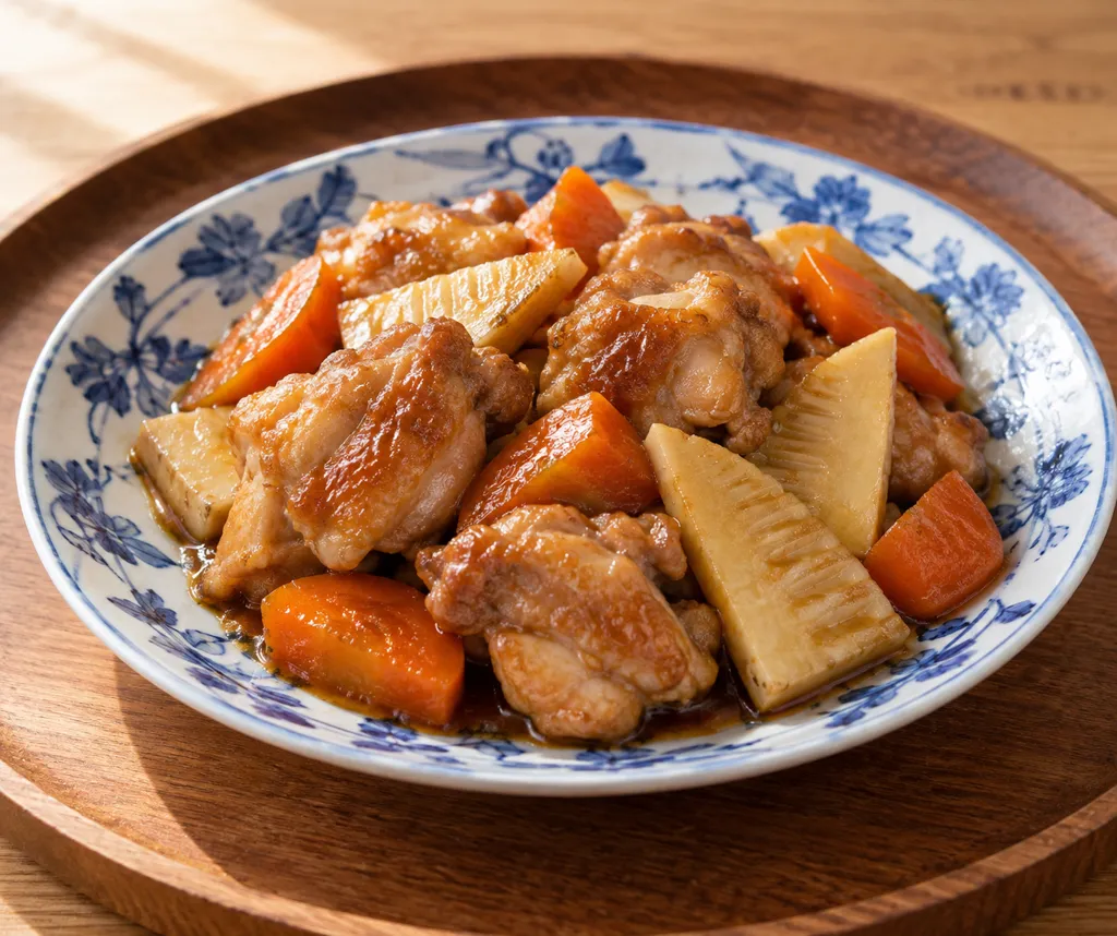 鶏もも肉とたけのことにんじんの味噌煮の完成イメージ