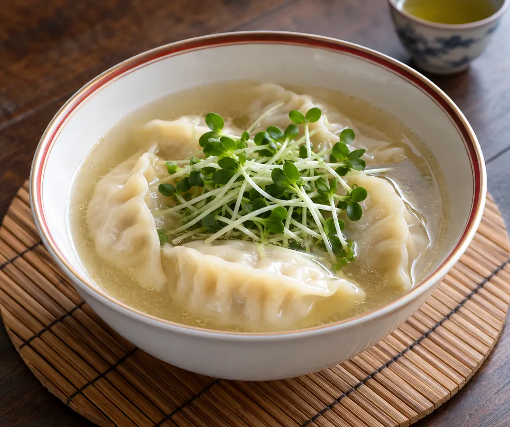 冷凍餃子とかいわれ大根の水餃子スープの完成イメージ