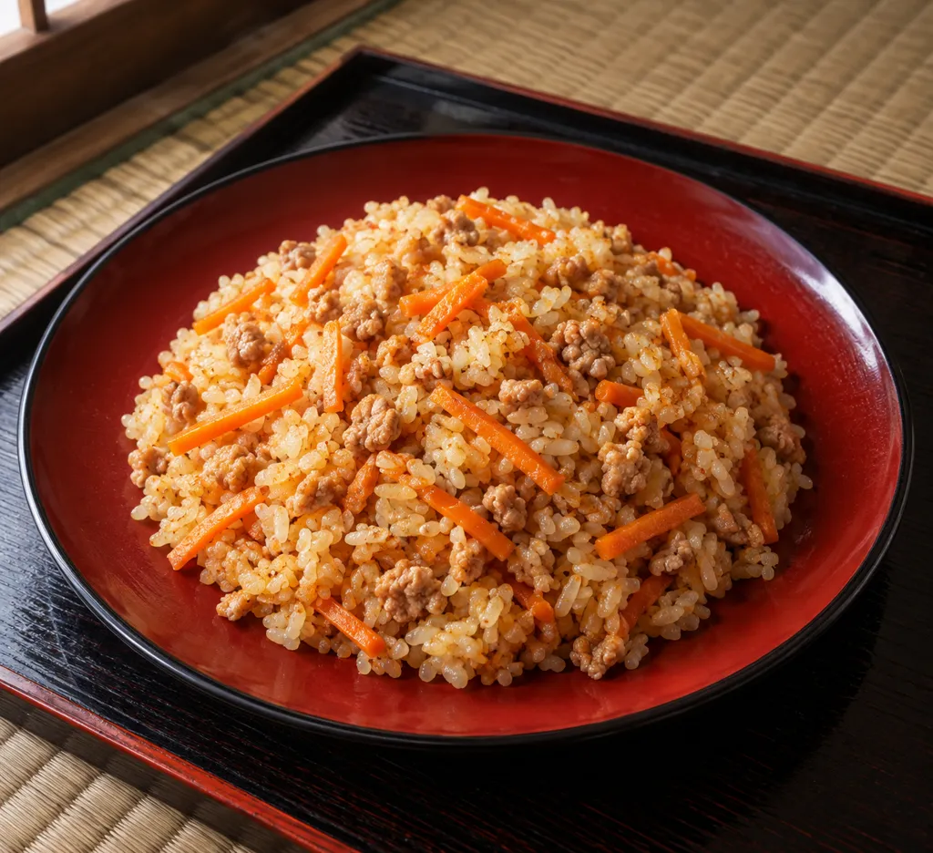 鶏ひき肉とにんじんの味噌焼きめしの完成イメージ
