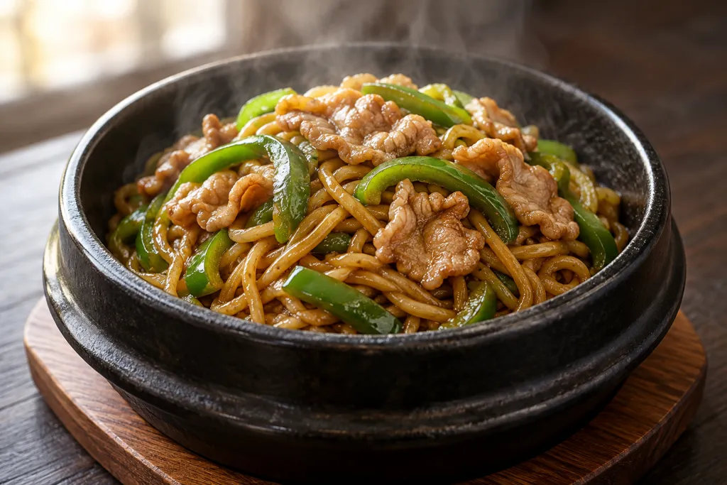 豚こま肉とピーマンのエスニック焼きそばの完成イメージ