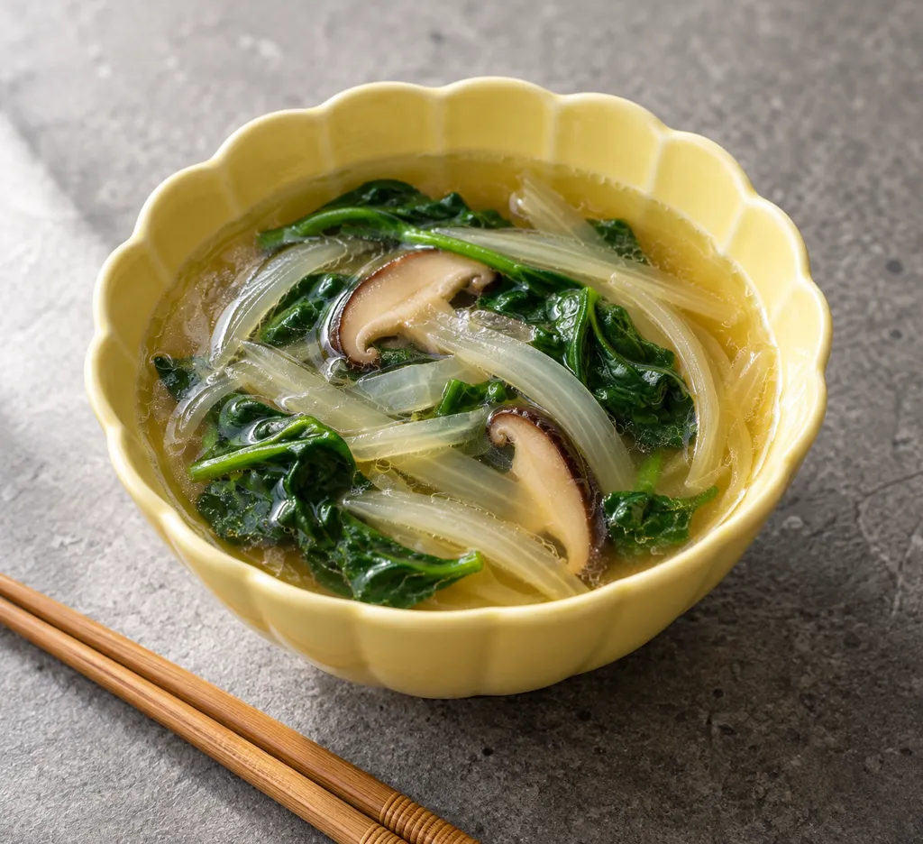 ほうれん草としいたけの中華スープの完成イメージ