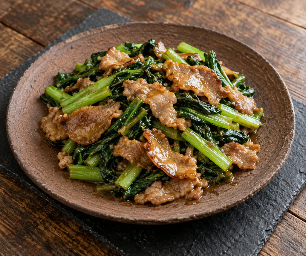 豚もも肉と小松菜の味噌焼きの完成イメージ