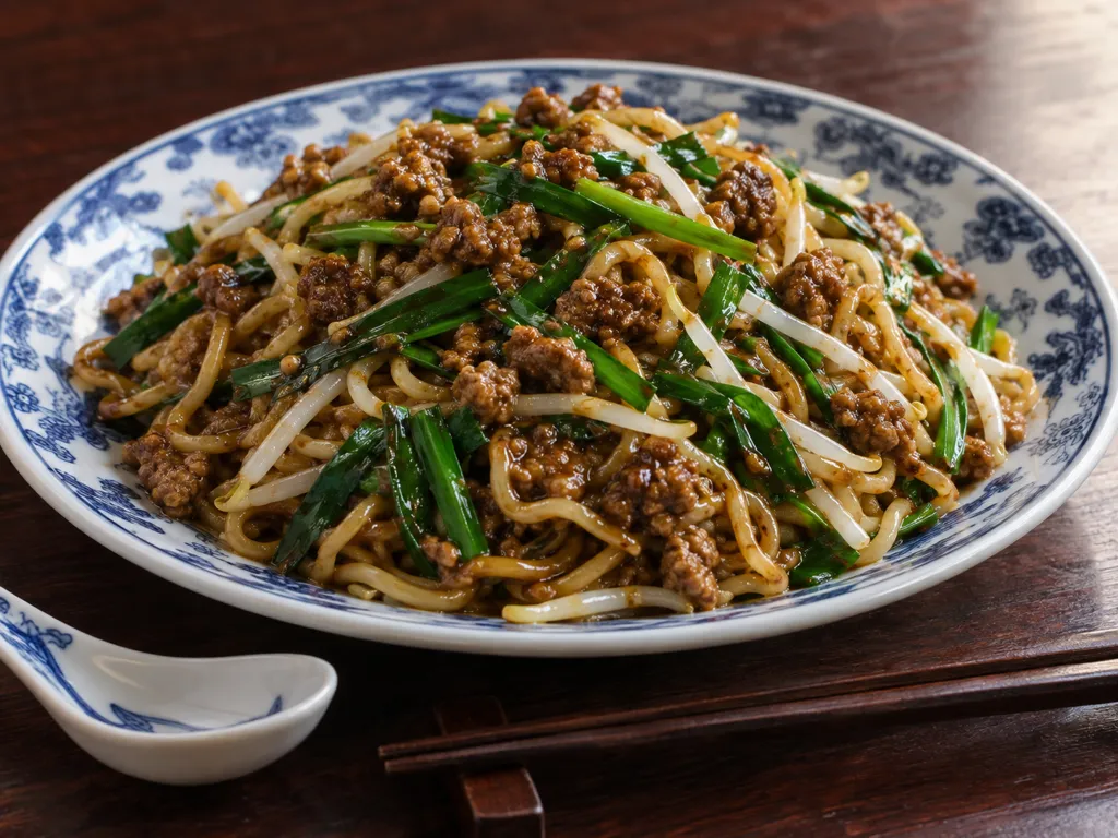 豚ひき肉とニラの中華焼き麺の完成イメージ