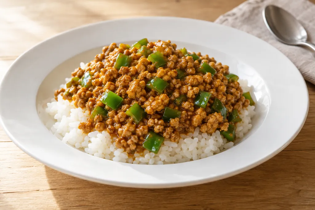 鶏ひき肉とピーマンのドライカレーの完成イメージ