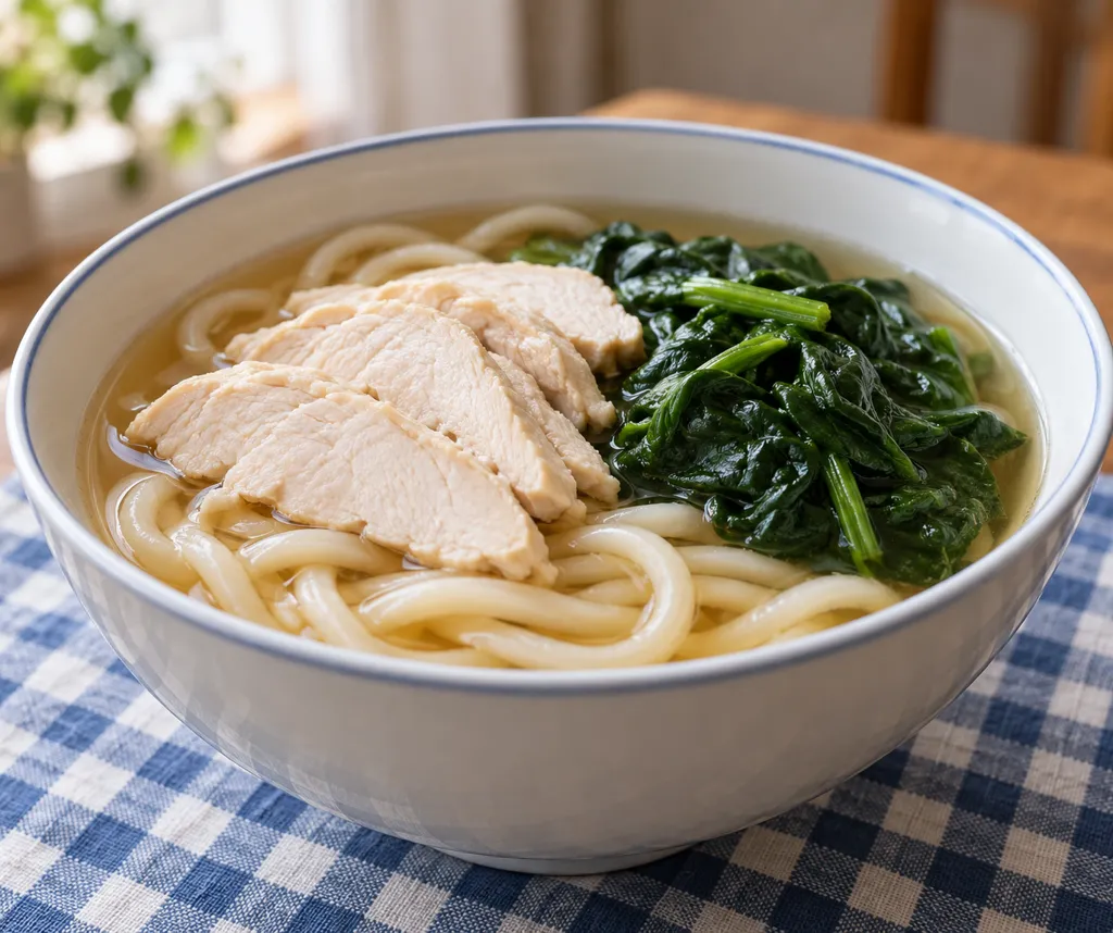 鶏むね肉とほうれん草のかけうどんの完成イメージ