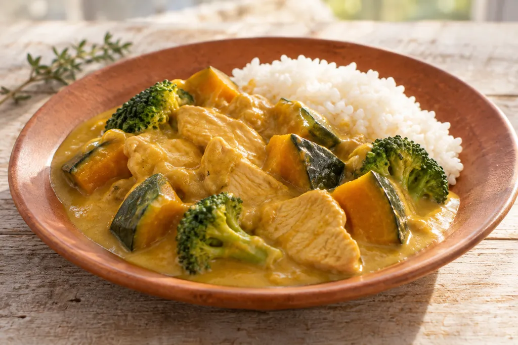 鶏むね肉とかぼちゃのカレークリーム煮の完成イメージ