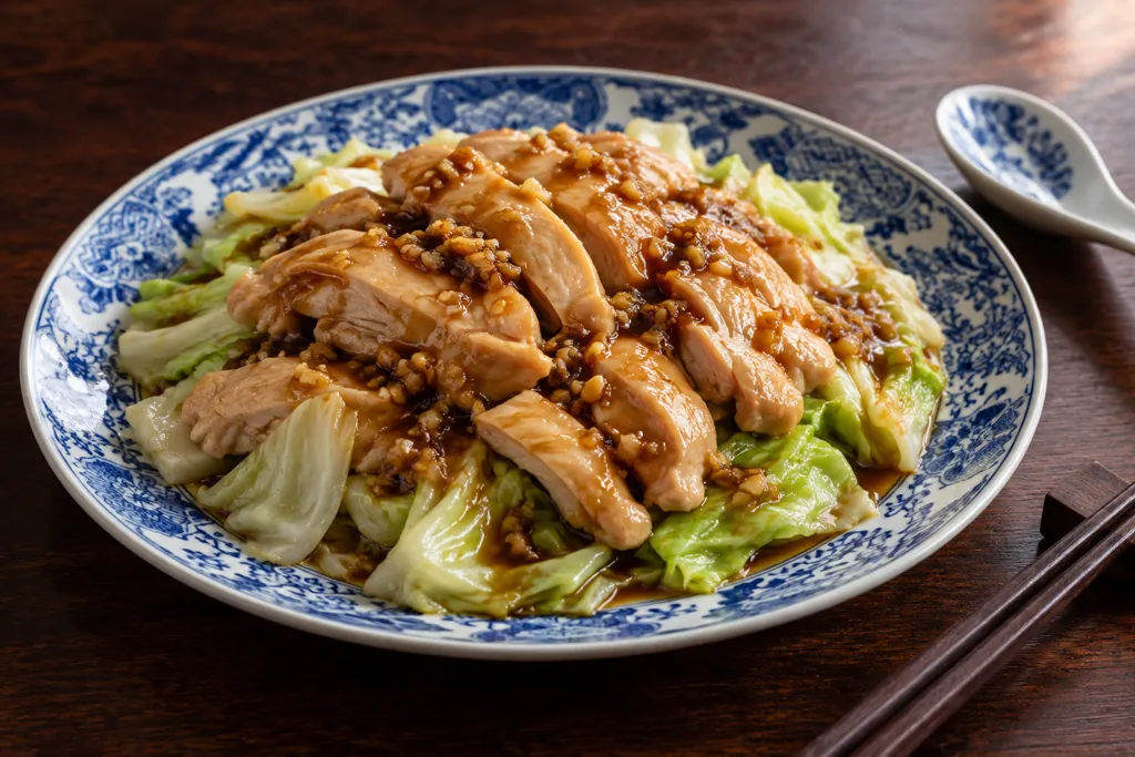 鶏もも肉とキャベツの中華蒸し鶏の完成イメージ