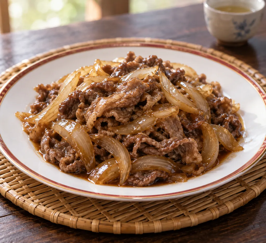 牛こま肉と玉ねぎの甘辛煮の完成イメージ