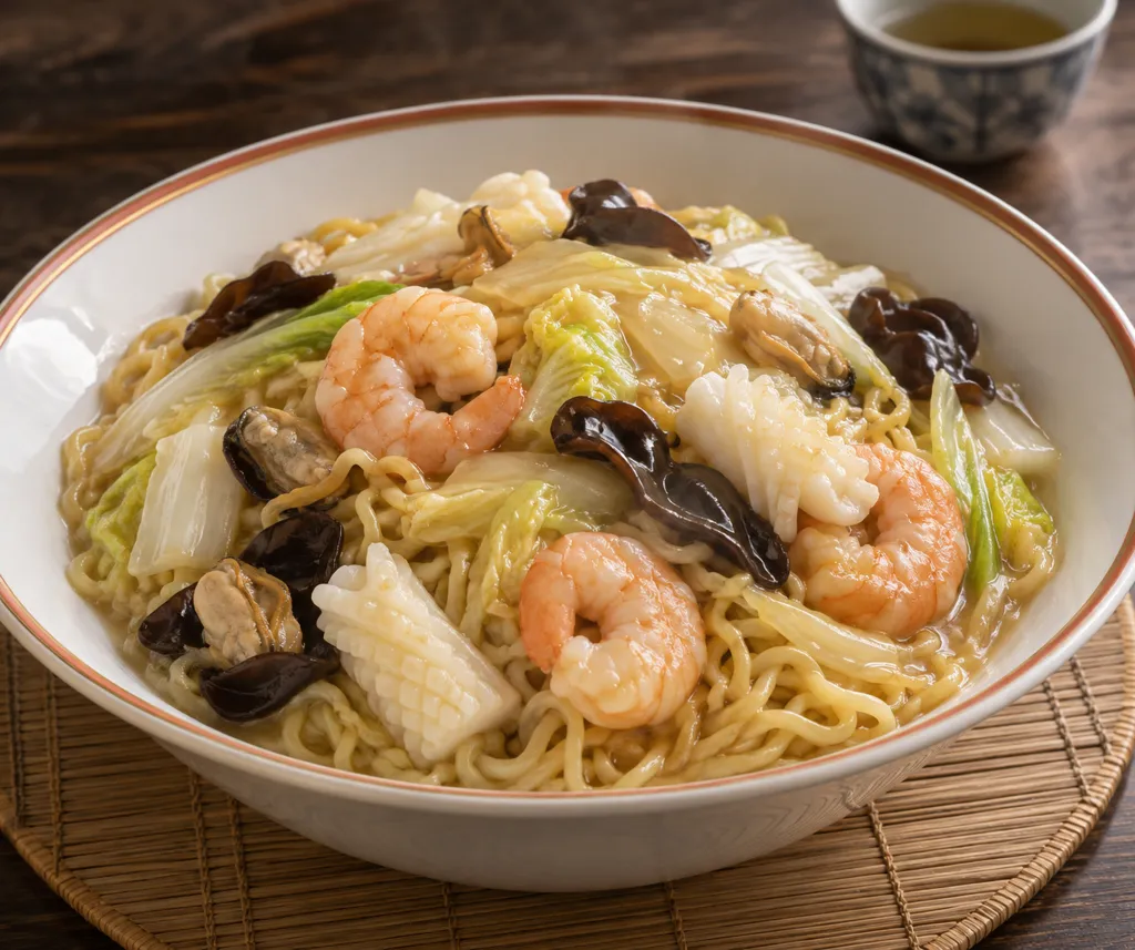 時短シーフードミックスと白菜の中華塩麺の完成イメージ