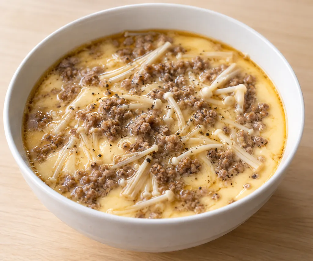 合いびき肉とえのきの中華茶碗蒸しの完成イメージ