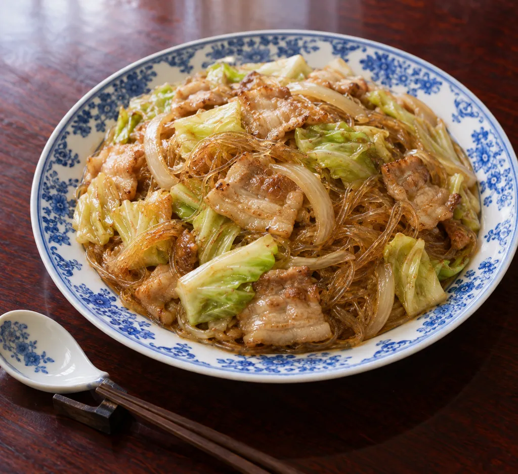 豚バラ肉とキャベツの春巻き風炒めの完成イメージ